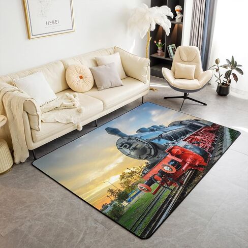 Erosebridal Train Area Rugs for Girls Boys, Retro Vehicles Living Room Rugs for Kids Child, Large Steam Train Non Slip Area Rug, 3D Vintage Truck Car Carpet, Kids Car Theme Area Runner Rug, 3x5 in Saudi Arabia