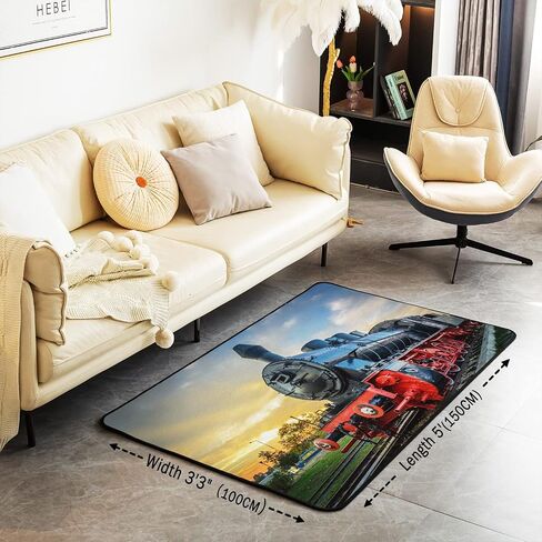 Erosebridal Train Area Rugs for Girls Boys, Retro Vehicles Living Room Rugs for Kids Child, Large Steam Train Non Slip Area Rug, 3D Vintage Truck Car Carpet, Kids Car Theme Area Runner Rug, 3x5 in Saudi Arabia