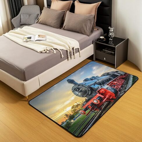 Erosebridal Train Area Rugs for Girls Boys, Retro Vehicles Living Room Rugs for Kids Child, Large Steam Train Non Slip Area Rug, 3D Vintage Truck Car Carpet, Kids Car Theme Area Runner Rug, 3x5 in Saudi Arabia