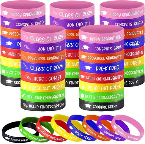 أساور معصم للتخرج من PRE-K، ديكورات التخرج لمرحلة ما قبل المدرسة، ديكورات التخرج من PRE-K 2024، Peace Out PRE-K، أساور معصم من السيليكون هدايا التخرج لمرحلة ما قبل المدرسة للأطفال الطلاب - 40 قطعة in Kuwait