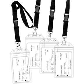 Clear ID Badge Holder with Lanyard, Weather Resistant PVC Plastic Resealable Zip Cruise Ship ID Vertical Card Holder with Detachable Quick Side Release Snap Buckle [Pack of 2]