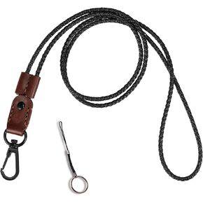 Lanyard, Leather Braided Long Neck Lanyard Key chain for Men Women Office Adjustable Lanyards with Metal Clasp