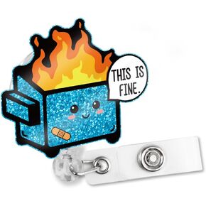 Chaos Coordinator Retractable Glitter Irregular Badge Reel with Alligator Clip, Funny Dumpster Fire Badge Holder Gift for Charge Nurse Medical Office Hospital Staff Manager Educator Teacher