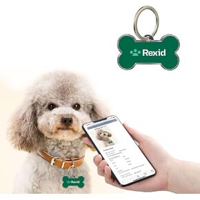 RexID Dog Tag Green Bone QR Code Pet ID Tags with Pet Online Profile and Owner Contact,Smart Permanent ID Tag for Connecting Pet Owner Immediately by Anybody Anywhere with Mobile Phone (Bone, M)