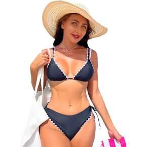 Women's Bikini Sets Two Piece Sexy Swimsuit Double Shoulder Straps Cute Swimsuit Triangle Bathing