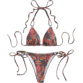 SOLY HUX Women's Paisley Print Halter Triangle Tie Side Bikini Sets Two Piece Swimsuit Bathing Suits