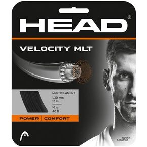 HEAD Velocity MLT Black Colored Multifilament - 16 Gauge - Tennis Racquet String Sets 2-Pack (2 Sets Per Order) - Best for Comfort and Power