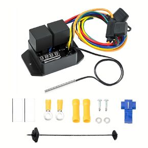 Digital Thermatic Fan Switch Kit #0444,12V and 24V, Adjustable Temperature Range Digital Electric Thermatic Dual Electric Fan Switch Kit
