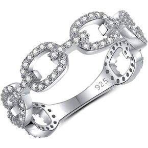 Sterling Silver Simulated Diamond Stylish Curb Chain Ring