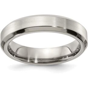 Solid Titanium Men's Matte Brushed Finish and Beveled 5mm Ring Comfort-Fit Band