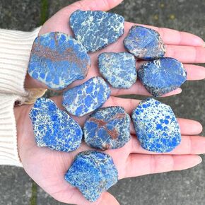 5pcs Adabele Natural Grade A Turquoise Blue Impression Aqua Terra Jasper Loose Beads 15-45mm Large Smooth Free Form Sea Sediment Healing Gemstone Flat Slab Bead (Hole Size 1.1mm) GX7