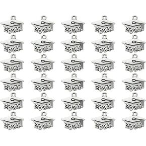 Mini 2024 Graduation Cap Charms Metal Year Letter Pendant Graduation Tassel Charm for Bracelet Earring Necklace Keychain Ornaments Jewelry Making Tags Craft Supplies, 30PCS