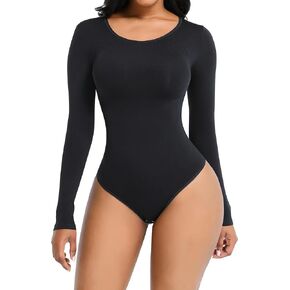 Long Sleeve Bodysuit for Women Crew Neck Tops Sexy Thong Bodysuits Breathable Stretchy Women's Clothing Shirt