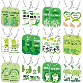 48 Pcs Mental Health Matter Dog Tag 23.62 Inch Charm Necklace Dog Tag Necklaces for Adult Team Favors Mental Health Themed 12 Styles