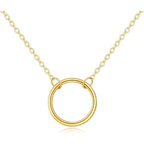 14k Gold Simple Circle Necklace Karma Pendant Necklace for Women Girls Jewelry