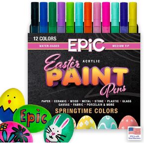 Epic Easter Paint Markers - Permanent Opaque Acrylic Paint - Non Toxic - Water Based - Medium Tip - 12 Springtime Colors - Pastel - Easter Egg Paint