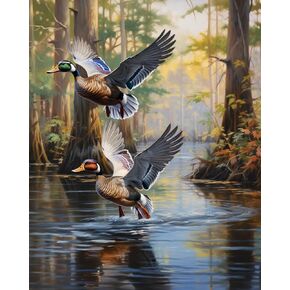 Mallard Ducks Flying Water 5D Diamond Art Painting Kits Round Full Drill Diamond Art DIY Paint by Diamond Number Kits for Beginners Easy Cross Stitch for Wall Decor Gift(30x40cm)(3)