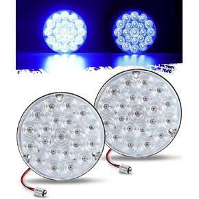 Partsam 4 inch Round Tail Light 21-2835 LEDs Blue Auxiliary Lights Cargo Load Light with 1157 Socket TPE Gasket Clear Lens Replacemnet for Freightliner Kenworth Peterbilt, 12V IP67 Waterproof 2pcs