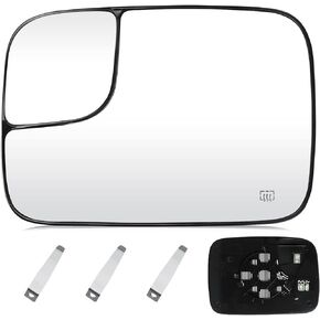 Driver Side Mirror Replacement Glass With Backing Plate Heated Compatible 2005-2009 Dodge Ram 1500 2500 3500 w Blind Spot Lens (Towing Tow Telescopic Telesoping)