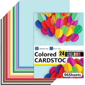 96 Sheets Colored Cardstock 24 Colors, 8.5x11 Color Cardstock Bulk, 200gsm/75lb Assorted Colors Construction Paper for Printing, Card Making, Die Cutting, Crafts, Scrapbooking, Party Decorations