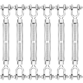 Lounsweer 6pcs Turnbuckle Hook, 1/4 Inch Hot Dipped Galvanized Steel Jaw and Jaw Turnbuckle, 2200 Lbs Working Load Limit Turnbuckle for Sun Shades Cables Tent Installation Outdoor String Lights
