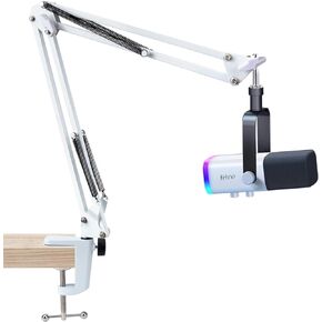 SUNMON White Boom Arm for Fifine AM8 - Mic Boom Arm Compatible with Fifine Microphone, Fifine Mic Boom Arm with 3/8" to 5/8" Screw Adapter Clip, Fifine Microphone Boom Arm with Desk Clamp