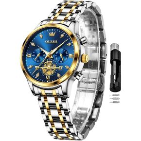 OLEVS Women Watch Multifunctional Two Tone Watch Fashion Business Analog Quartz Ladies Watch Stainless Steel Waterproof Diamond Watch for Women