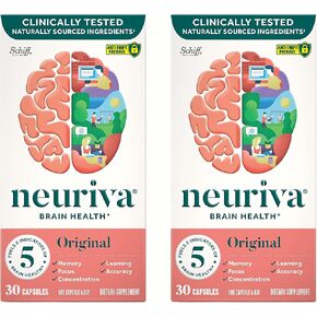 أداء الدماغ الأصلي من NEURIVA (30 قطعة)، مكمل دعم الدماغ بمكونات طبيعية مثبتة سريريًا، قطعة واحدة (عبوة من قطعتين) in Kuwait