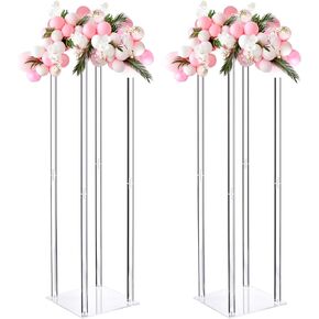 MECCANIXITY Wedding Flower Stand Vase Column, Acrylic Flower Stand 15.7 Inch Tall Flower Rack for Wedding Party Dinner Centerpiece Decorations, Pack of 2