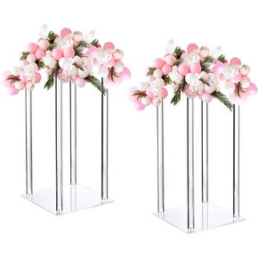 MECCANIXITY Wedding Flower Stand Vase Column, Acrylic Flower Stand 15.7 Inch Tall Flower Rack for Wedding Party Dinner Centerpiece Decorations, Pack of 2