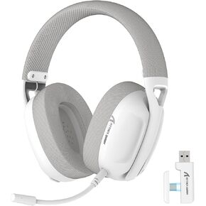 ZIYOU LANG L80 Wireless Gaming Headset Ultralight Over Ear with 2.4Ghz USB C&A Dongle/Bluetooth 5.3/3.5mm Wired Detachable Mic Stereo Sound 600mAh Battery for PC Mac PS4 PS5 Xbox Switch Gamer(White)
