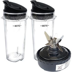 Replacement Parts 5 Fins Blade with 2 16oz cups, Compatible with Ninja Blender QB3000/QB3000SSW/QB3004/QB3005