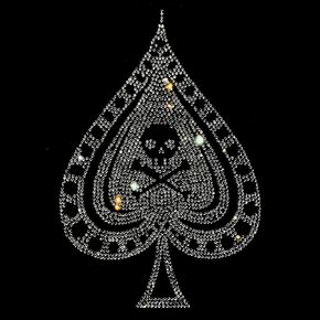 Set of 2 Bling Ace of Spades and Skull Iron on 8.3' Height Silver Rhinestones Patch Crystal Hotfix Heat Transfer DIY Applique