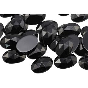 Allstarco 25x18mm Jet Black H101 1" Large Flat Back Oval Acrylic Rhinestones Cosplay Gems Plastic Jewels Embelishments DIY Crafts - 20 Pieces