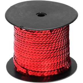 100 Yards Paillettes Sequins, 6mm Glitter Flat Sequins Sewing Paillette Flat Sequin Trim Sequin String Ribbon Roll for Crafts Clothing Embellishments(Red)