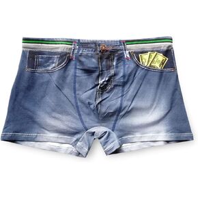 Evankin Men's Fake Jean Boxer Briefs Funny Novelty Underwear Cotton Cowboy Printed Boxers Sexy Lingerie