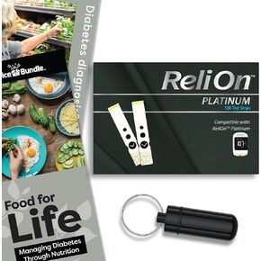 ReliOn Reli On Platinum Blood Glucose Test Strips 100 Ct Choice Bundle | Includes ""Food for Life"" Guide & Portable Pill Container (3 Items)!