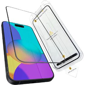 واقي شاشة ONES iPhone 15 9H Ultraglass [من الدرجة العسكرية] طبقة تغطية كاملة من الزجاج المقوى المقاوم للكسر لهاتف iPhone 15 مع تصميم شبكة الغبار ومجموعة المحاذاة التلقائية، عبوة واحدة in Kuwait