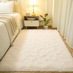 Softlife Area Rug for Bedroom, 2x6 Feet Runner Rug Plush Fluffy Rug for Living Room, Orange Shag Rug for Aesthetic Christmas Room Decor, Modern Fuzzy Faux Fur Carpet for Kids Nursery Room Dorm