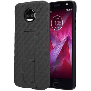 Rome Tech Holster Case with Belt Clip for Moto Z2 Force / Z2 Play - Slim Heavy Duty Shell Holster Combo - Rugged Phone Cover with Kickstand Compatible with Motorola Z2 Force - Black