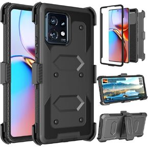 Takfox Moto Edge Plus 2023 Case, for Motorola Edge+ (2023) 5G UW Case, Kickstand Belt Clip Holster Full-Body Military Grade Protective Shockproof Rugged Defender Phone Cover-Black