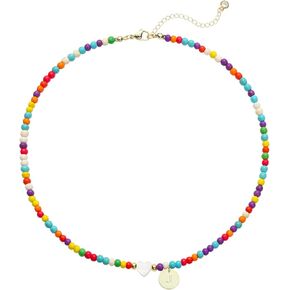 القلائد الأولية للنساء اليدوية الملونة مطرز المختنق قلادة 14K الذهب جولة عملة القرص قلادة رسالة قلادة بوهو الصيف قلادة الأولي المجوهرات هدية in Kuwait