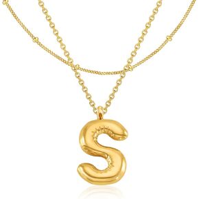 Bubble Letter Necklace Gold Women Girls - 18K Gold Plated Initial Necklaces for women, Dainty Letter Gold Necklace, Layered Gold Necklaces, Trendy Initial Necklaces Jewelry