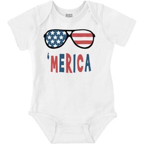 Brisco Brands Funny American Flag Glasses 4th July Baby Romper Boys or Girls