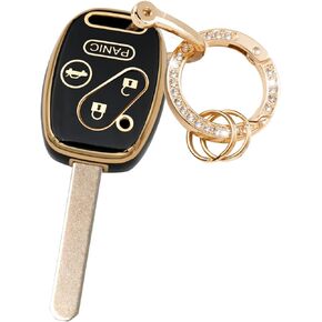 Key Fob Cover with Metal Leather Keychain Compatible with with Honda Accord CR-V CR-Z Fit Insight 2007 2008 2009 2010 2011 2012 2013 2014 2015 Accessories Soft TPU Protection Case Shell Blue