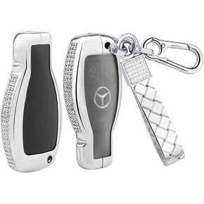 PIFOOG for Mercedes Benz Key Fob Cover Bling Key Chain Case Compatible Mercedes-Benz CLA E S C GLK B G GLC GLE CLS GLA Class Crystal Metal Women Men 1PC