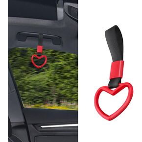 Tsurikawa Rings Heart-Shaped Car Handle Straps, Drift Charm Rear Bumper Warning Loop Decor Handle for Car Warning and Interior Exterior Decoration (Pink)