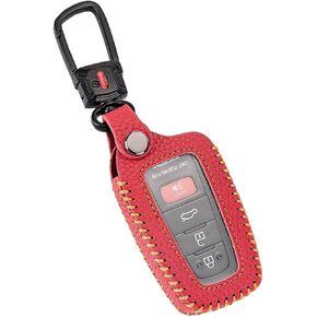 for Toyota Key Fob Cover with Keychain, Leather Car Key Case Protector Holder Compatible with 2018 - 2024 Rav4 Highlander Camry Corolla Avalon C-Hr Prius (Red)