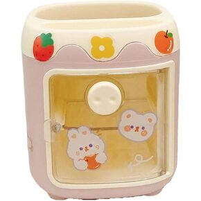 MLAFE Kawaii pig pen holder cute cosmetic storage bucket Kawaii multifunctional storage bucket cute desktop stationery bucket (Pink)