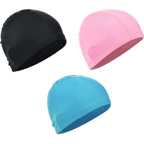 Cosmos 3 Pcs Elastic Stretchy Swim Cap Swimming Cap Breathable Fabric Swim Cap Comfortable Swim Hats for Men Women Adults Youth, Assorted Colors, One Size